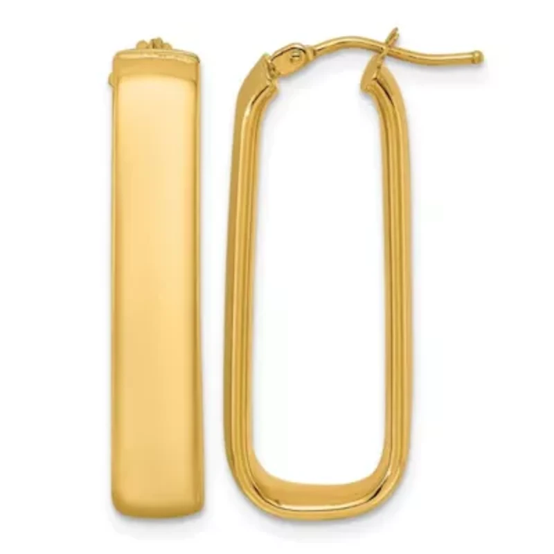 14K Yellow Gold Polished 6mm Elongated Oval Hoop Earrings