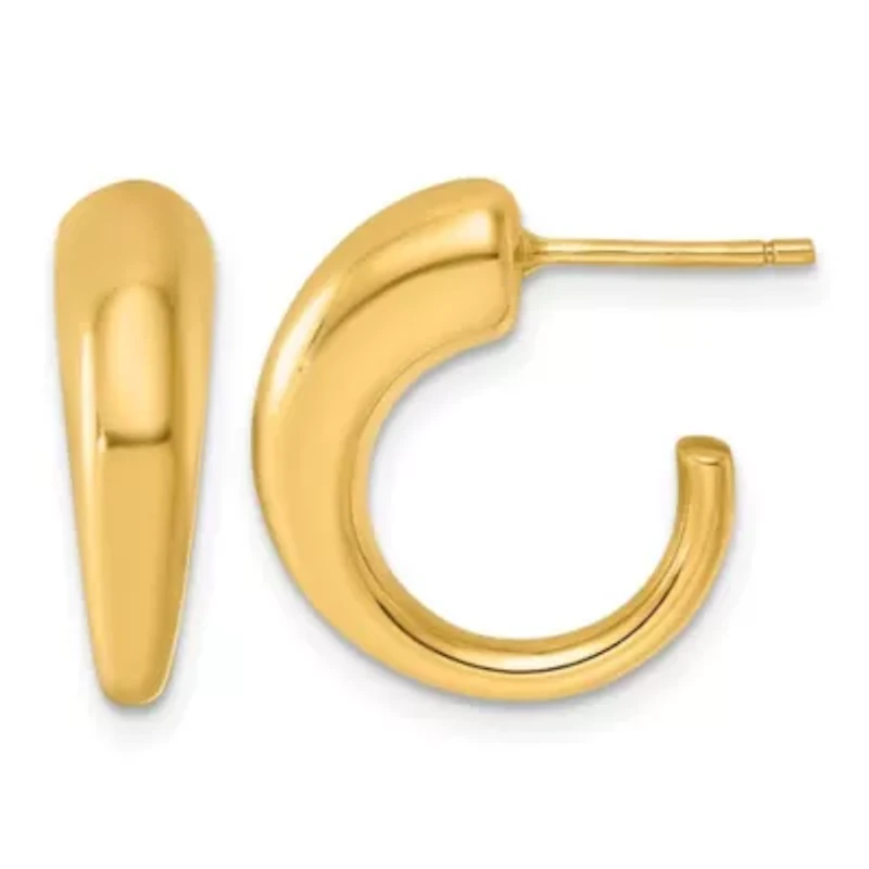 14K Yellow Gold Polished Tapered C Hoop Post Earrings