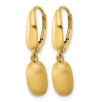 14K Yellow Gold Polished and Brushed Puffed Oval Drop Leverback Earrings