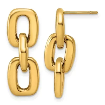 14K Yellow Gold Polished Square Link Chain Post Earrings