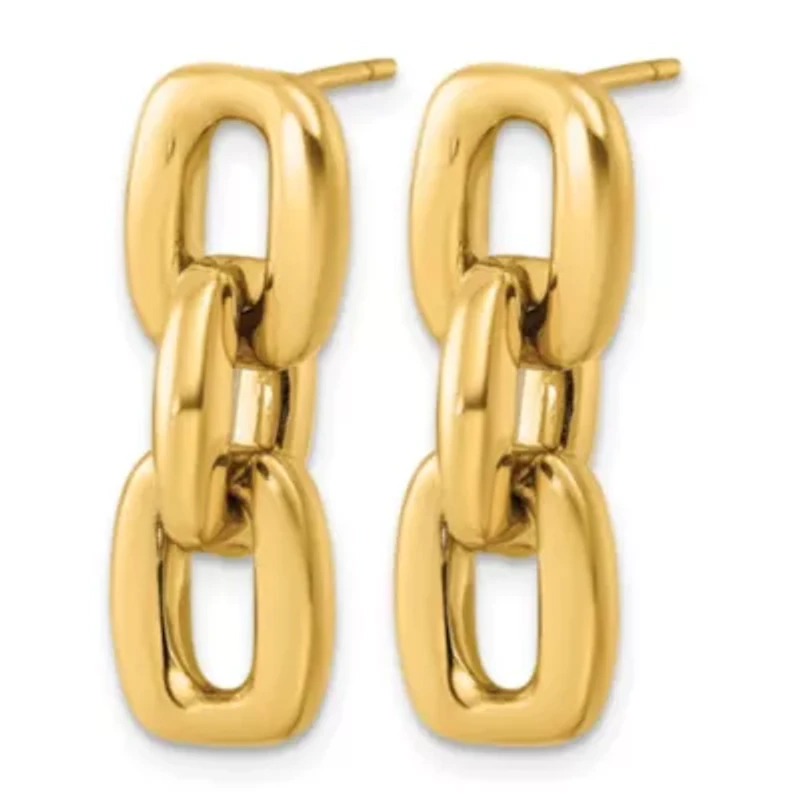 14K Yellow Gold Polished Square Link Chain Post Earrings