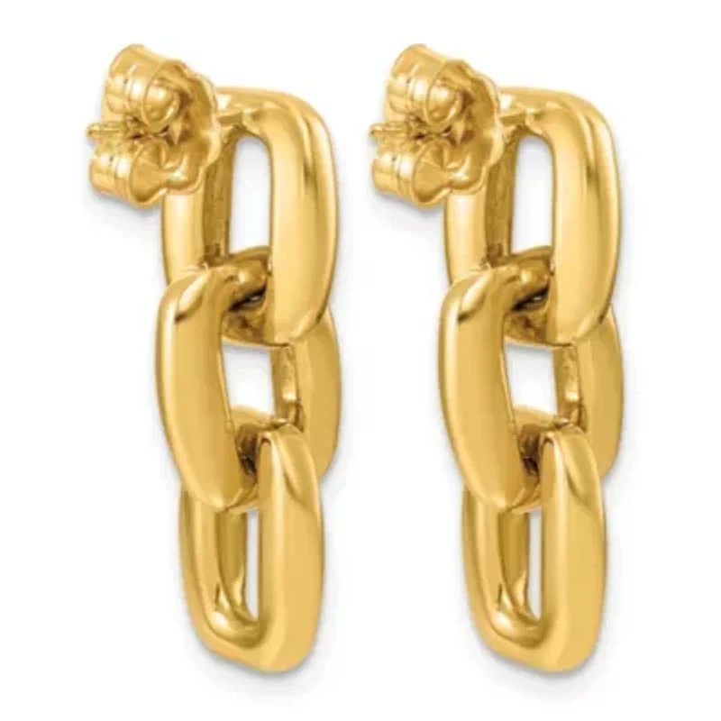 14K Yellow Gold Polished Square Link Chain Post Earrings