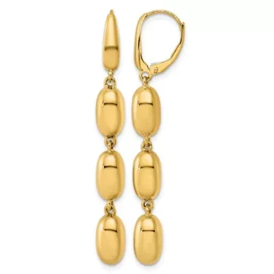 14K Yellow Gold Polished Triple Oval Leverback Dangle Earrings