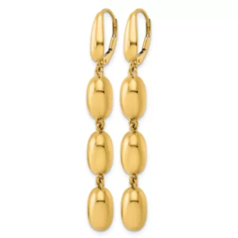 14K Yellow Gold Polished Triple Oval Leverback Dangle Earrings