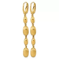 14K Yellow Gold Polished and Brushed Oval Leverback Dangle Earrings