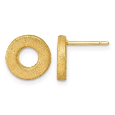 14K Yellow Gold Brushed Open Circle Post Earrings