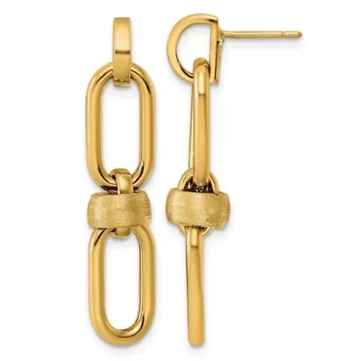 14K Yellow Gold Polished and Brushed Open Link Dangle Post Earrings