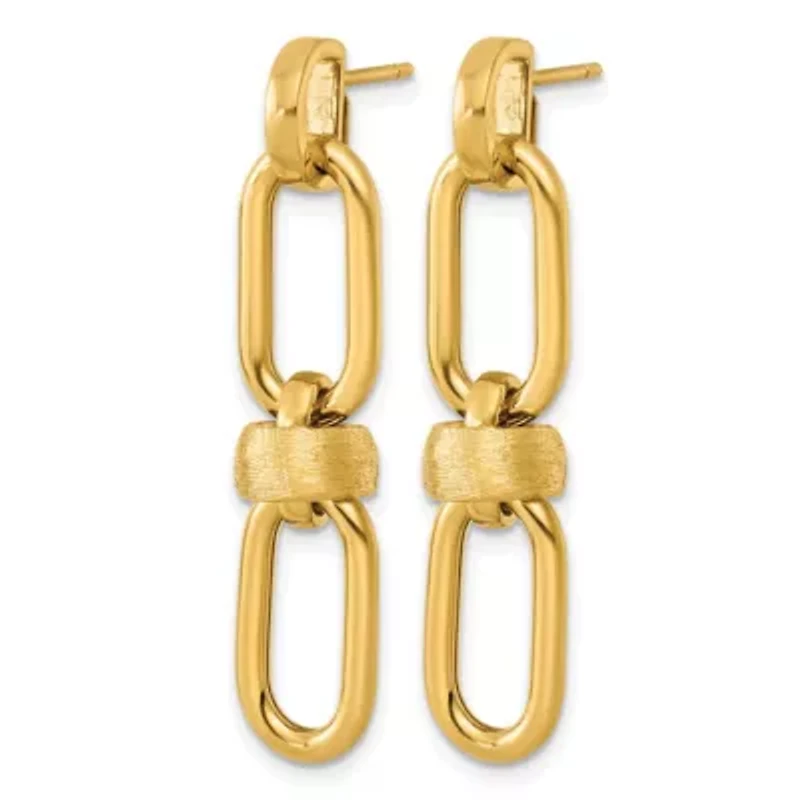 14K Yellow Gold Polished and Brushed Open Link Dangle Post Earrings