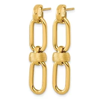 14K Yellow Gold Polished and Brushed Open Link Dangle Post Earrings