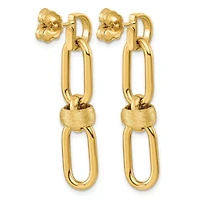 14K Yellow Gold Polished and Brushed Open Link Dangle Post Earrings