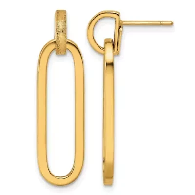 14K Yellow Gold Polished and Brushed Paperclip Link Post Earrings