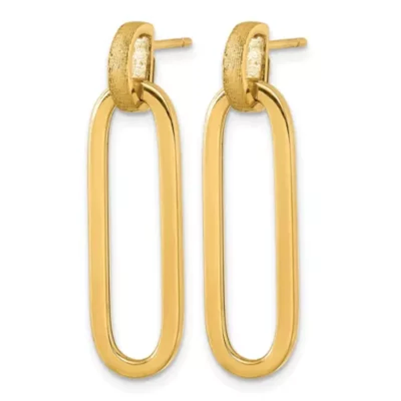 14K Yellow Gold Polished and Brushed Paperclip Link Post Earrings