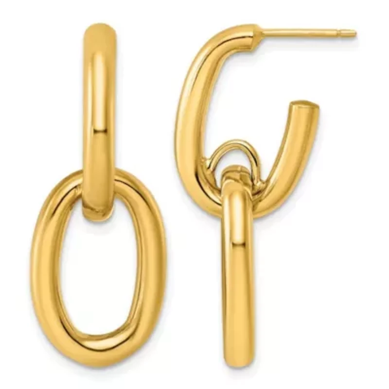 14K Yellow Gold Polished Stacked J Hoop Dangle Post Earrings