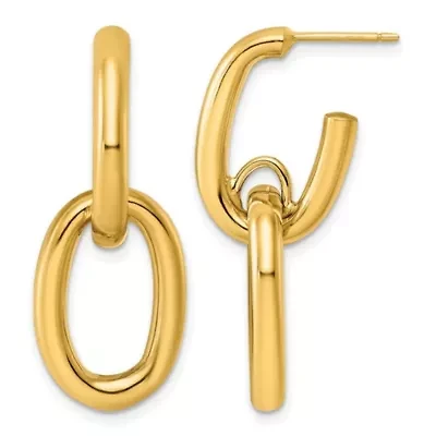 14K Yellow Gold Polished Stacked J Hoop Dangle Post Earrings