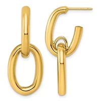 14K Yellow Gold Polished Stacked J Hoop Dangle Post Earrings