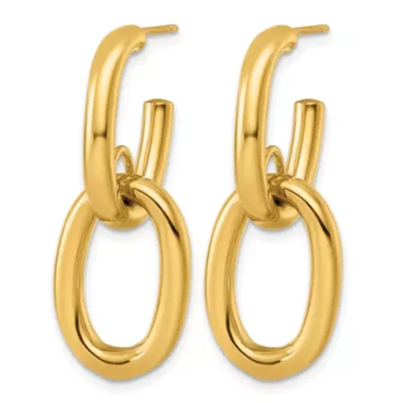 14K Yellow Gold Polished Stacked J Hoop Dangle Post Earrings