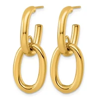14K Yellow Gold Polished Stacked J Hoop Dangle Post Earrings