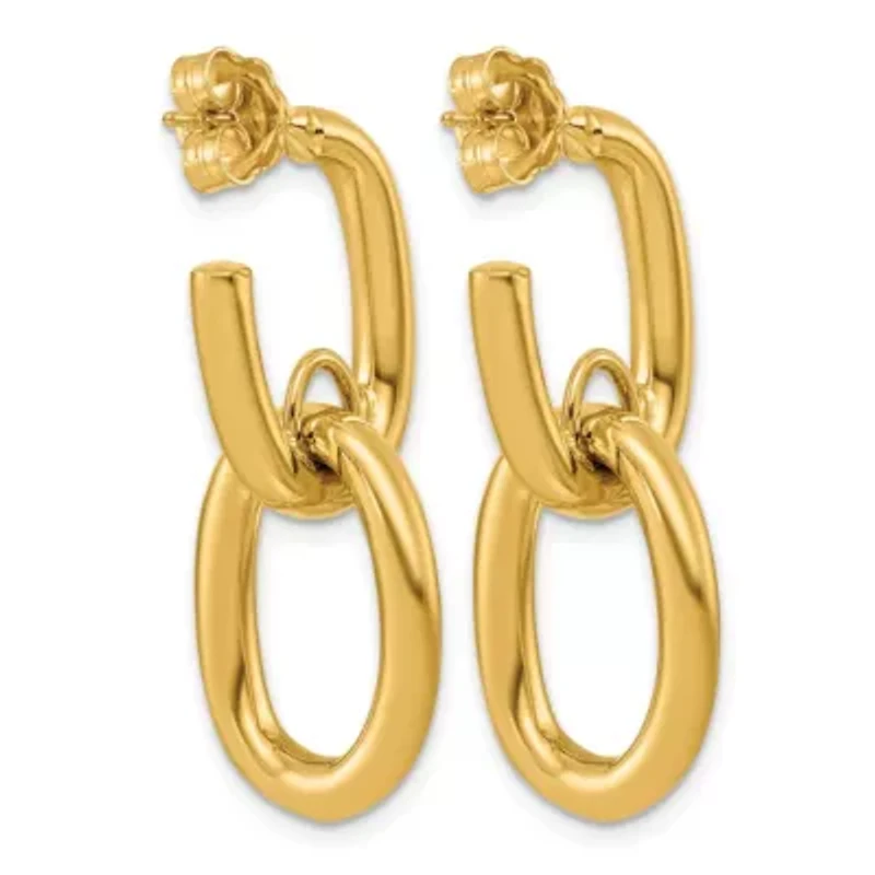 14K Yellow Gold Polished Stacked J Hoop Dangle Post Earrings
