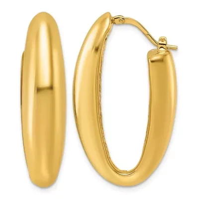 14K Yellow Gold Polished Puffed Oval Hoop Earrings