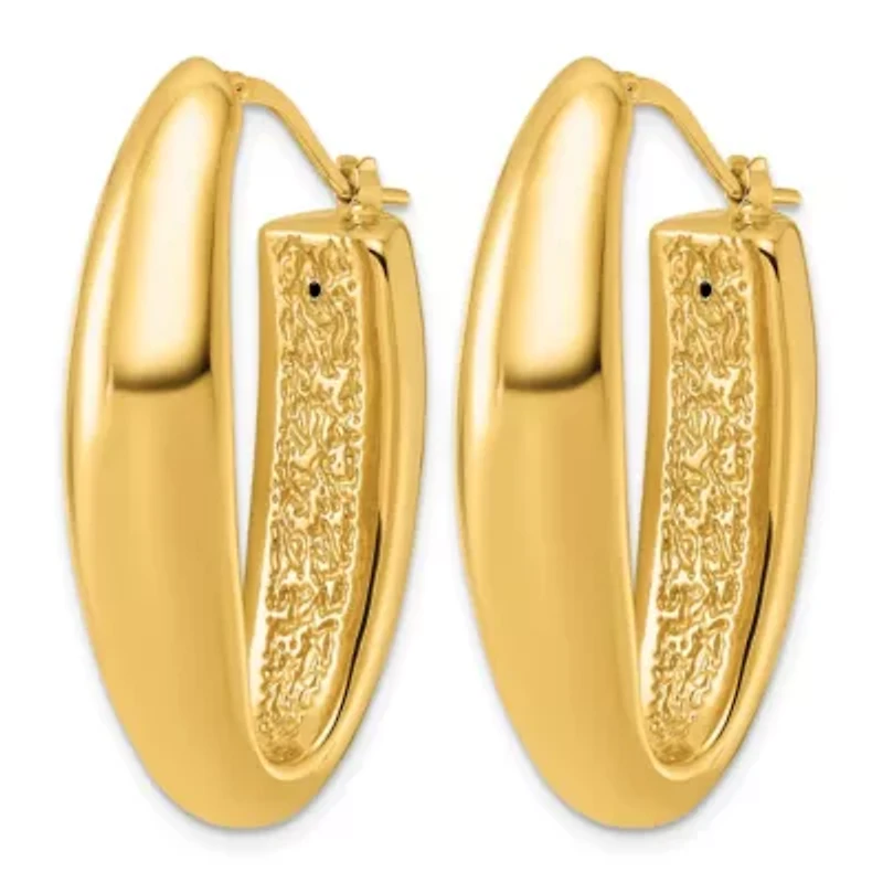 14K Yellow Gold Polished Puffed Oval Hoop Earrings