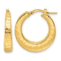 14K Yellow Gold Polished Hammered Round Hoop Earrings