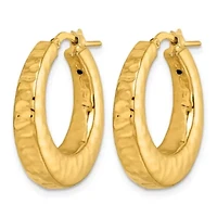 14K Yellow Gold Polished Hammered Round Hoop Earrings