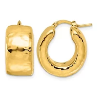 14K Yellow Gold Polished Hammered 11mm Round Hoop Earrings
