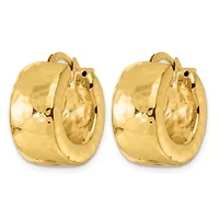14K Yellow Gold Polished Hammered 11mm Round Hoop Earrings