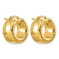 14K Yellow Gold Polished Hammered 11mm Round Hoop Earrings
