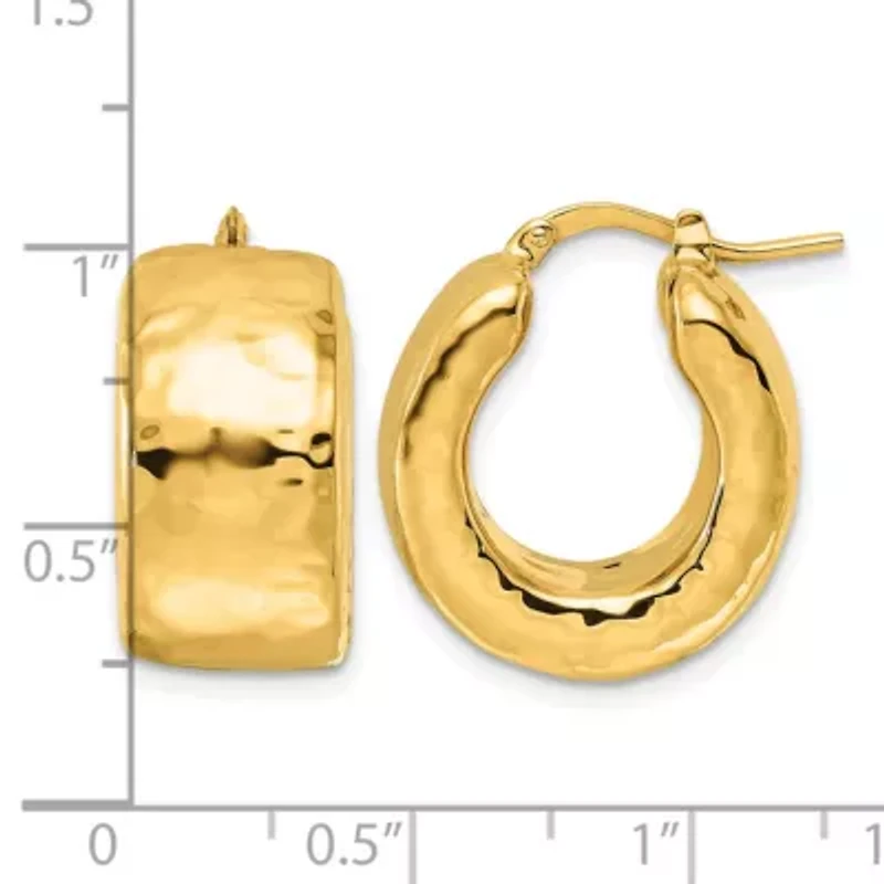 14K Yellow Gold Polished Hammered 11mm Round Hoop Earrings