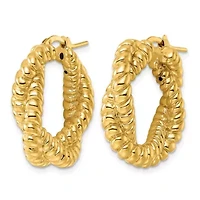 14K Yellow Gold Polished Grooved and Twisted Hoop Earrings
