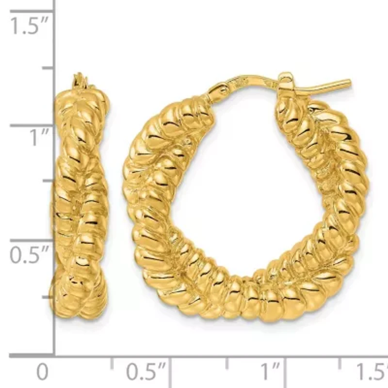 14K Yellow Gold Polished Grooved and Twisted Hoop Earrings