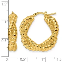 14K Yellow Gold Polished Grooved and Twisted Hoop Earrings