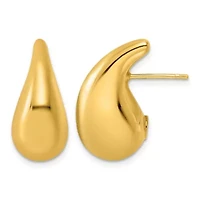 14K Yellow Gold Polished Puffed Teardrop Post Earrings