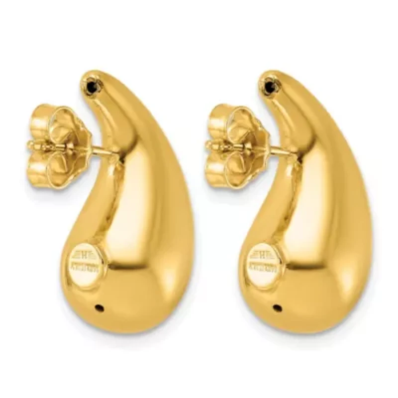 14K Yellow Gold Polished Puffed Teardrop Post Earrings