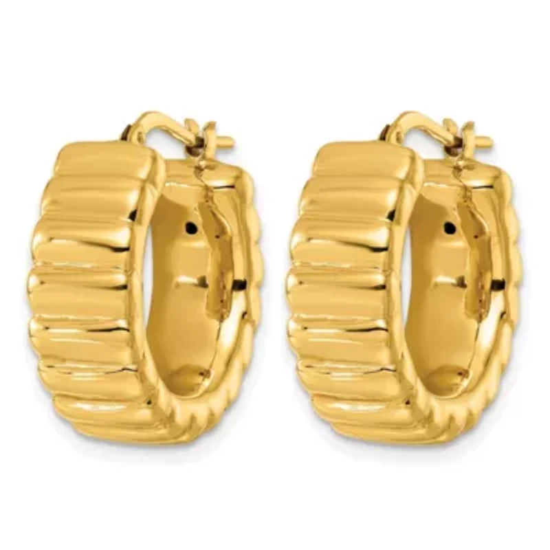 14K Yellow Gold Polished Grooved 8.3mm Hoop Earrings