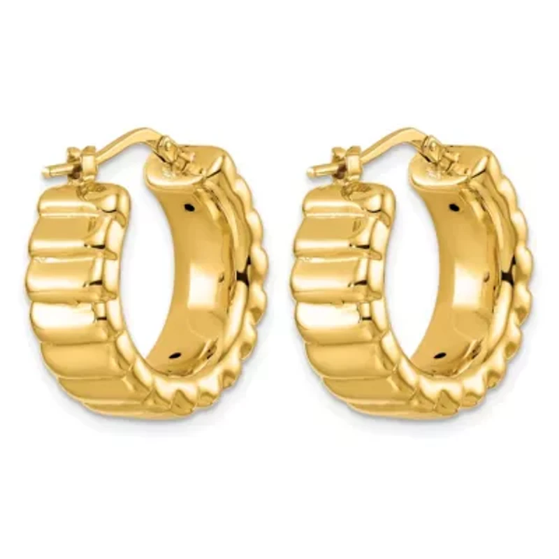 14K Yellow Gold Polished Grooved 8.3mm Hoop Earrings