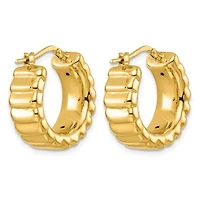 14K Yellow Gold Polished Grooved 8.3mm Hoop Earrings