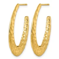 14K Yellow Gold Polished Hammered Tapered Oval Post Hoop Earrings