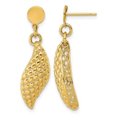 14K Yellow Gold Polished Popcorn Wave Post Earrings