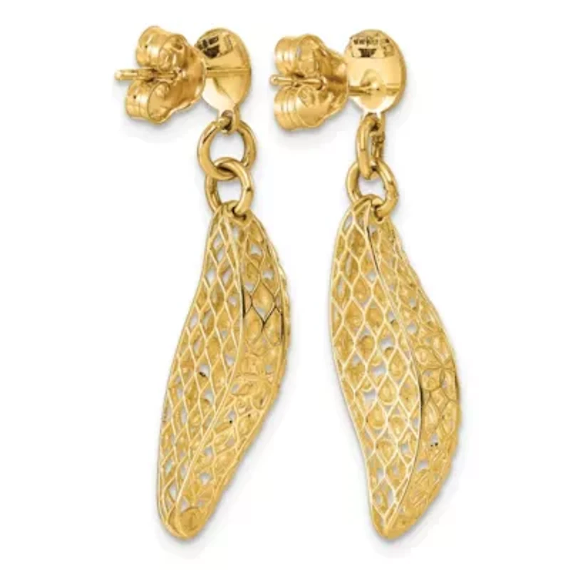 14K Yellow Gold Polished Popcorn Wave Post Earrings