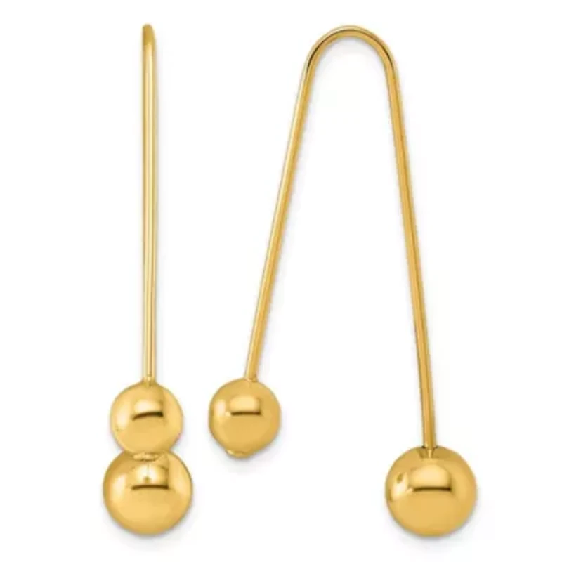 14K Yellow Gold Polished Ball Screwback Threader Earrings