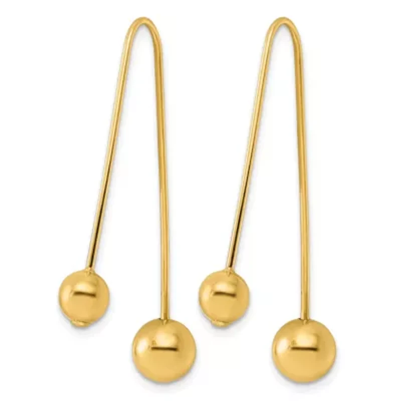 14K Yellow Gold Polished Ball Screwback Threader Earrings