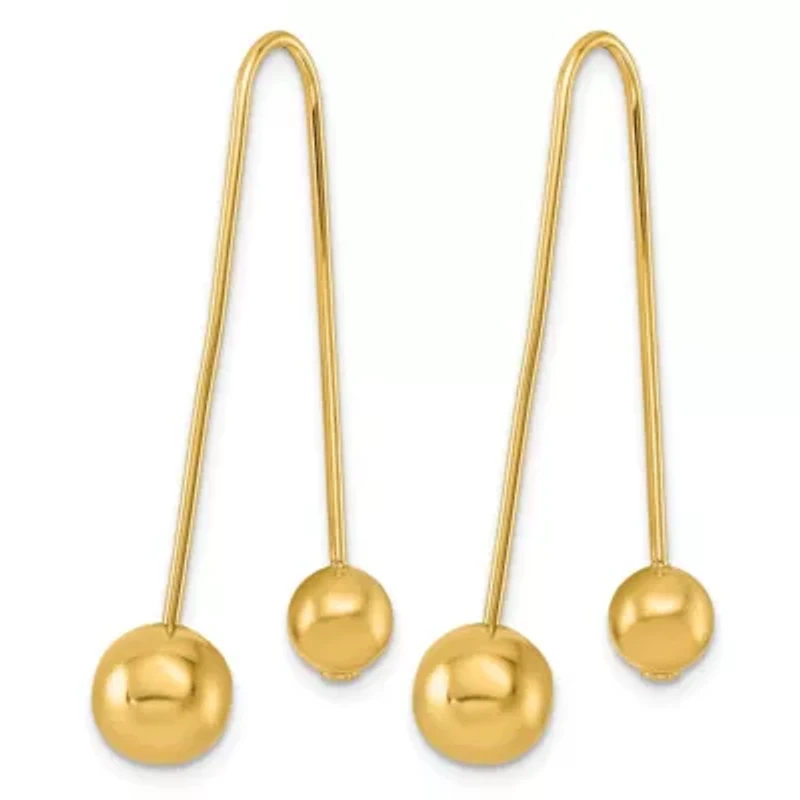 14K Yellow Gold Polished Ball Screwback Threader Earrings