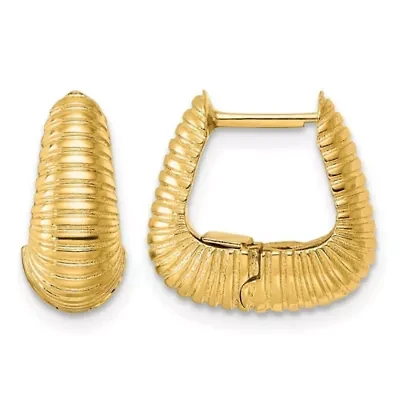 14K Yellow Gold Polished and Textured Squared Graduated Hinged Hoop Earrings