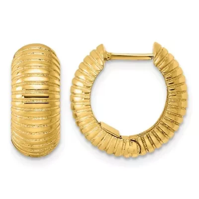 14K Yellow Gold Polished and Textured 6.7mm Hinged Hoop Earrings