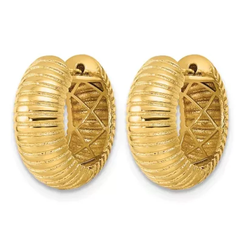 14K Yellow Gold Polished and Textured 6.7mm Hinged Hoop Earrings