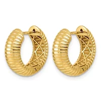 14K Yellow Gold Polished and Textured 6.7mm Hinged Hoop Earrings