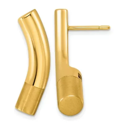 14K Yellow Gold Polished and Satin Post Dangle Earrings