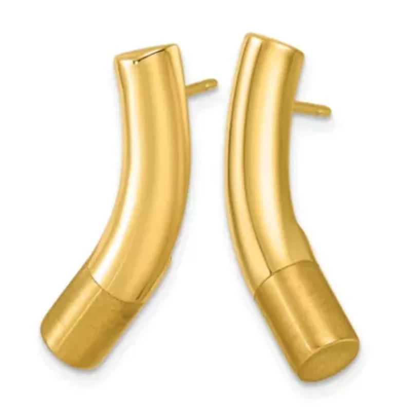 14K Yellow Gold Polished and Satin Post Dangle Earrings